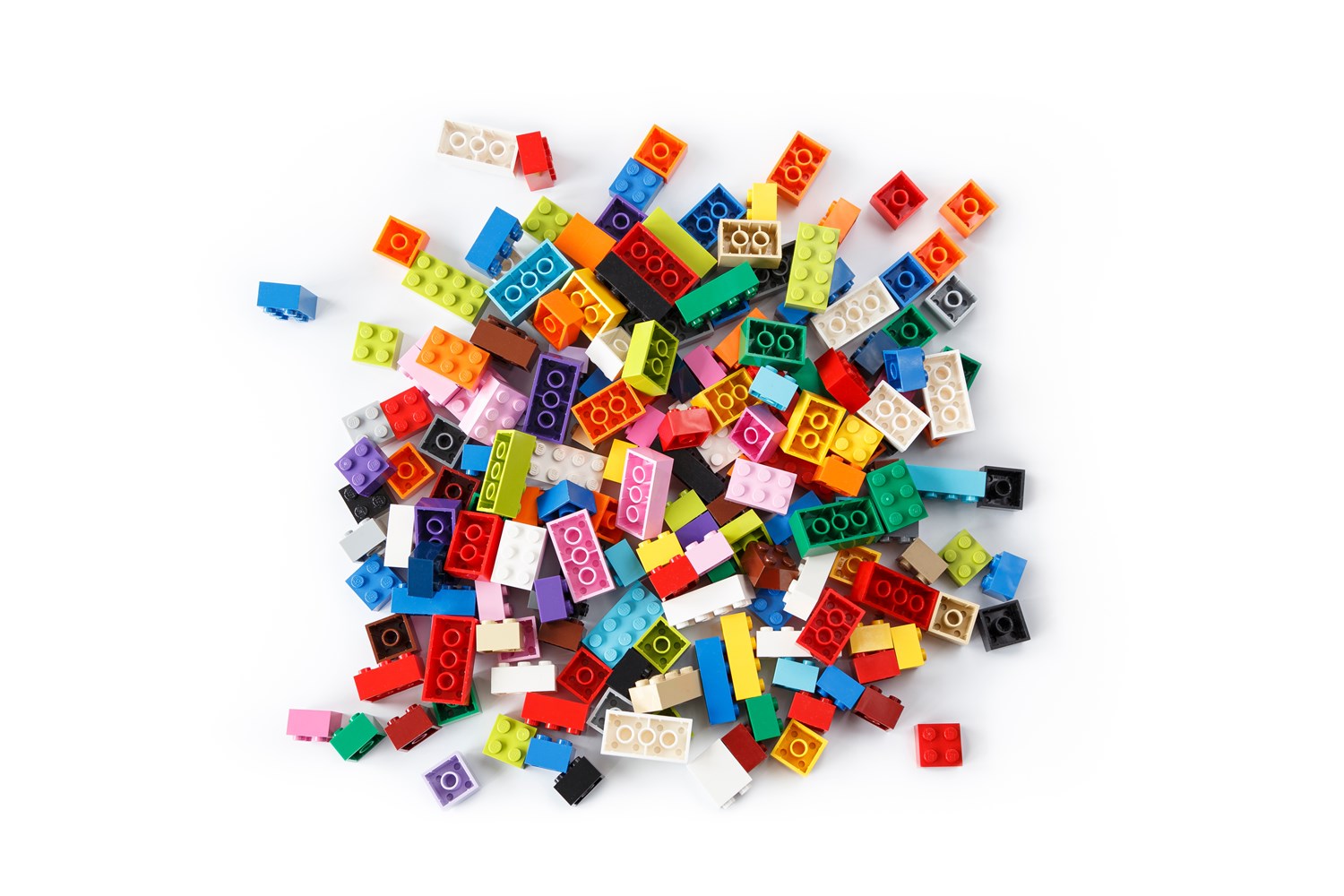 Colorful Lego bricks.Colorful plastic building blocks isolated on white background.