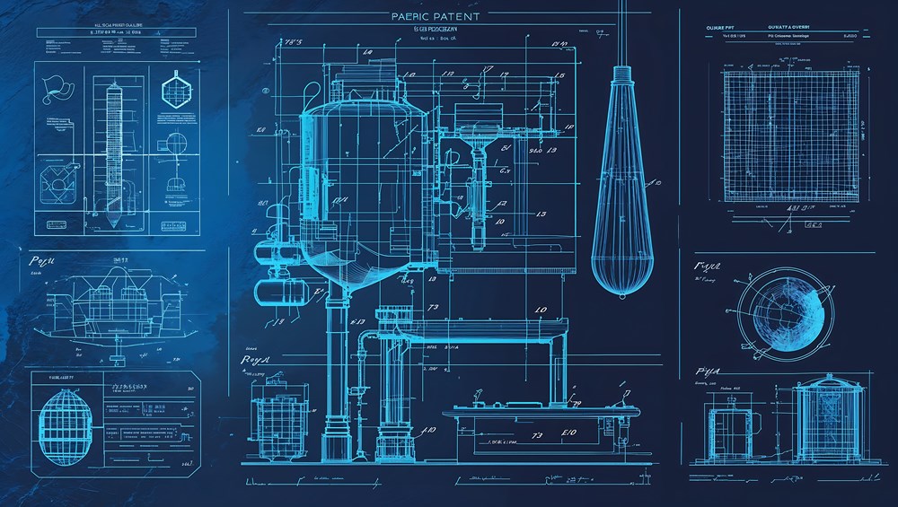 Glossy patent blueprint texture, technical vector background, cyanotype.