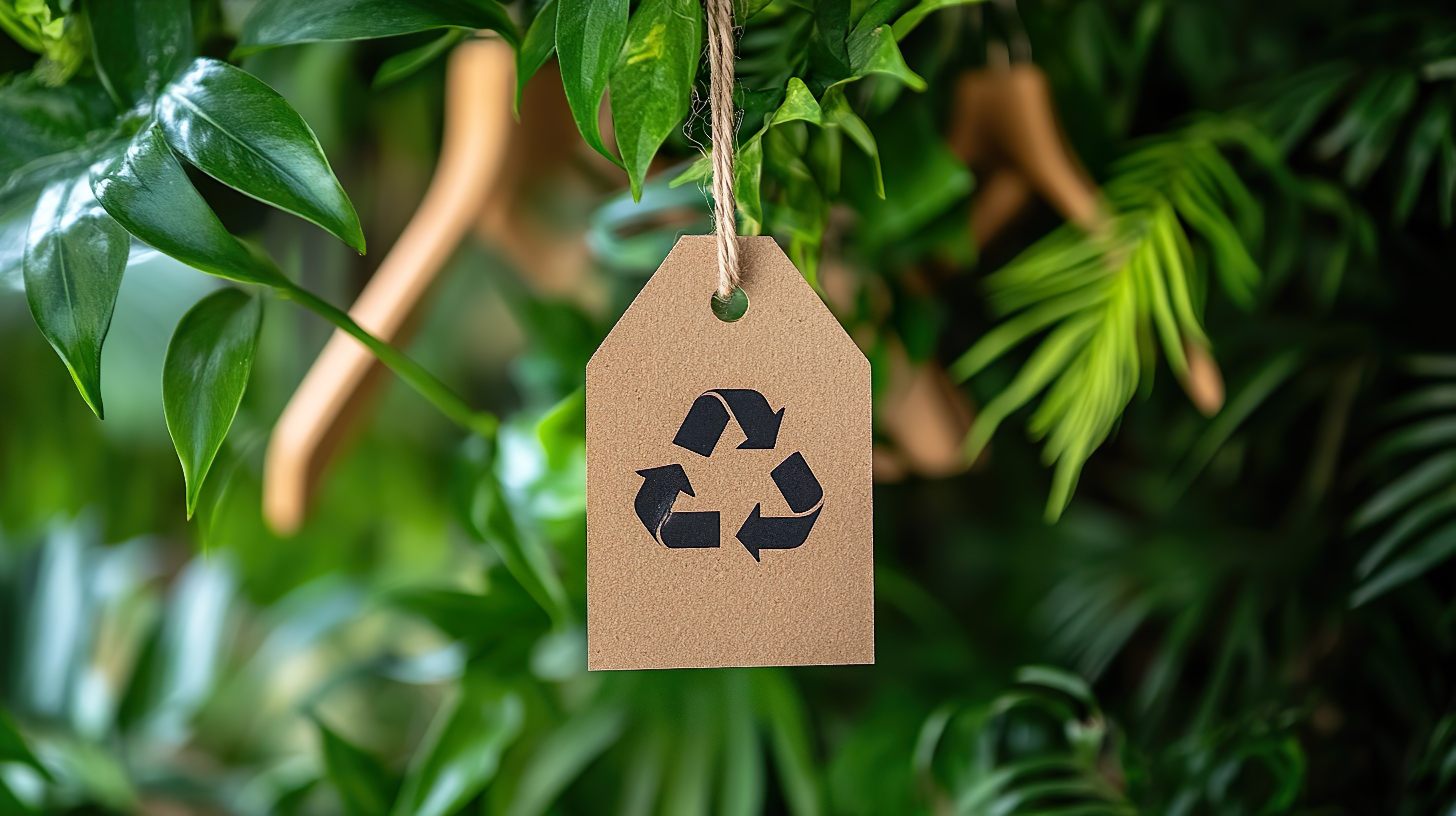 Sustainability and Recycling. Eco-Friendly Label on Green Plant